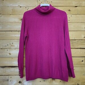 NAADAM Fuchsia Ribbed Turtleneck Sweater
